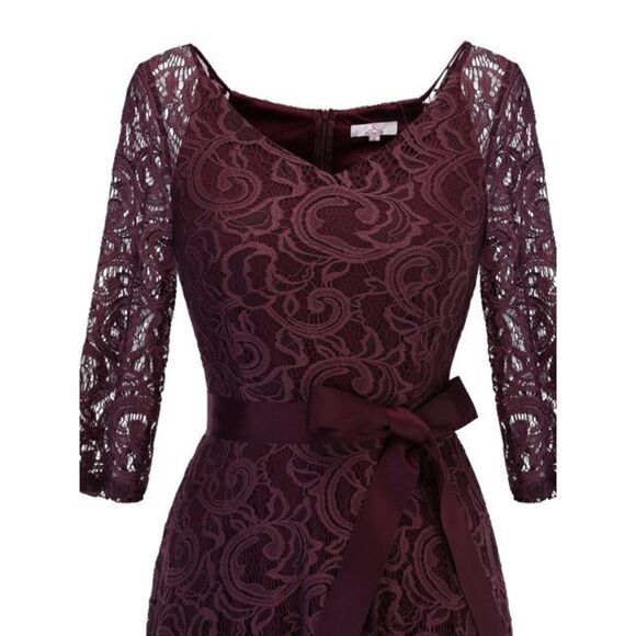 Elegant Romantic Retro Vintage Swing Lace Bridesmaid Prom Dress with Belt S NEW - Picture 14 of 16